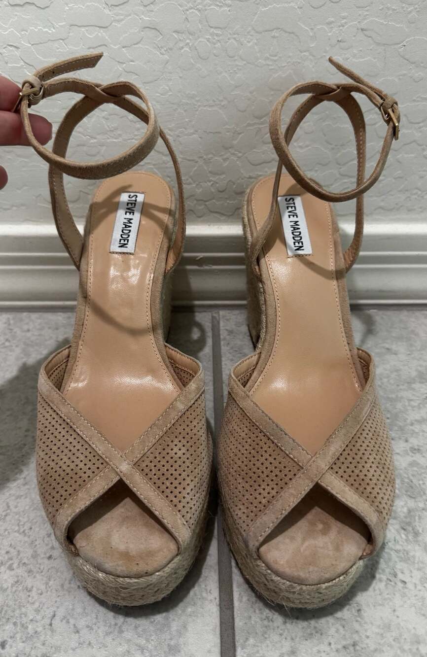 Steve Madden Sydnee Tan Suede Espadrille Platform Wedge Sandals